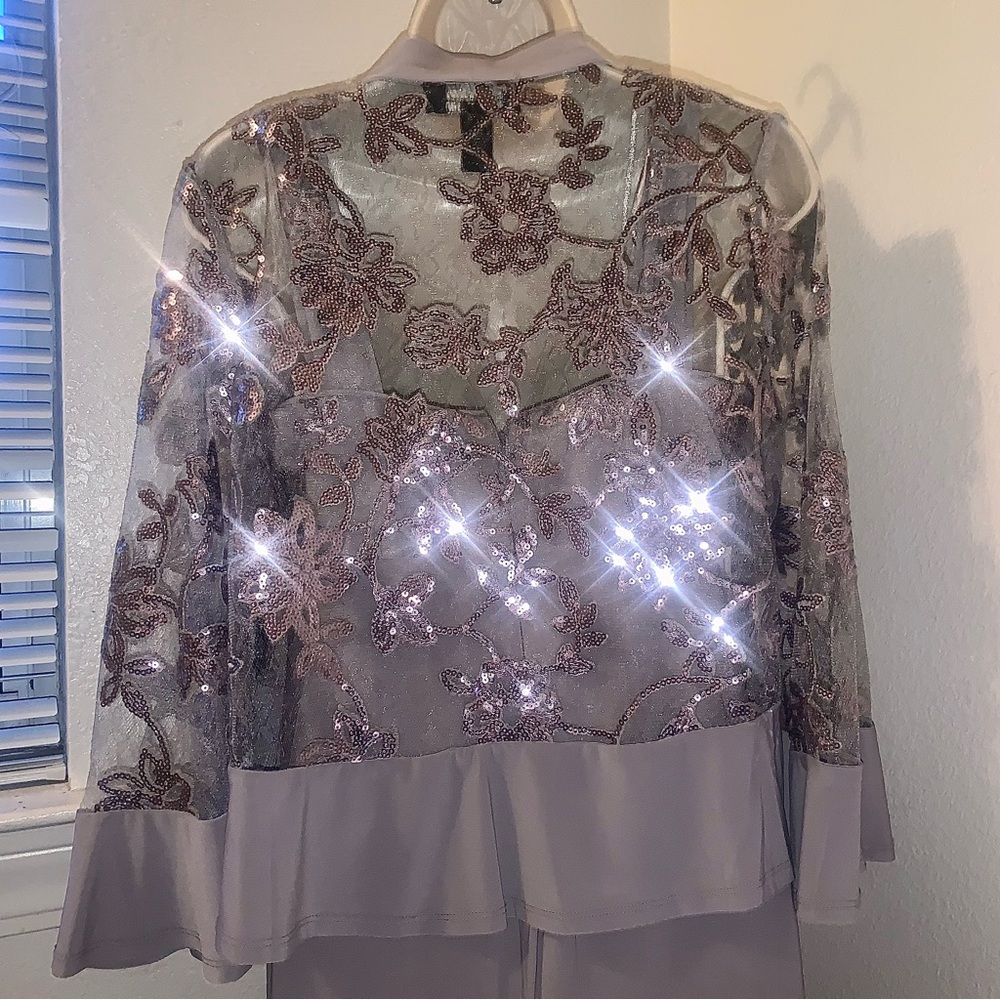 BRAND NEW Grey with Silver Sequin and Lace R&M RICHARDS DRESS SIZE 6 - Picture 7 of 11